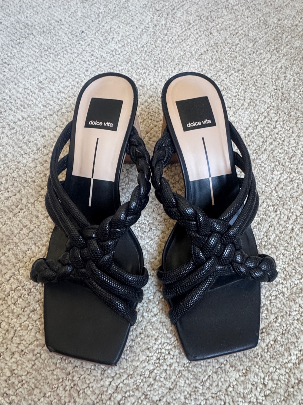 Dolce Vita Black Braided-Strap Square-Toe Mules